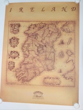 Vintage-Style Ireland Map Print in Warm Sepia Tones 24"×18"